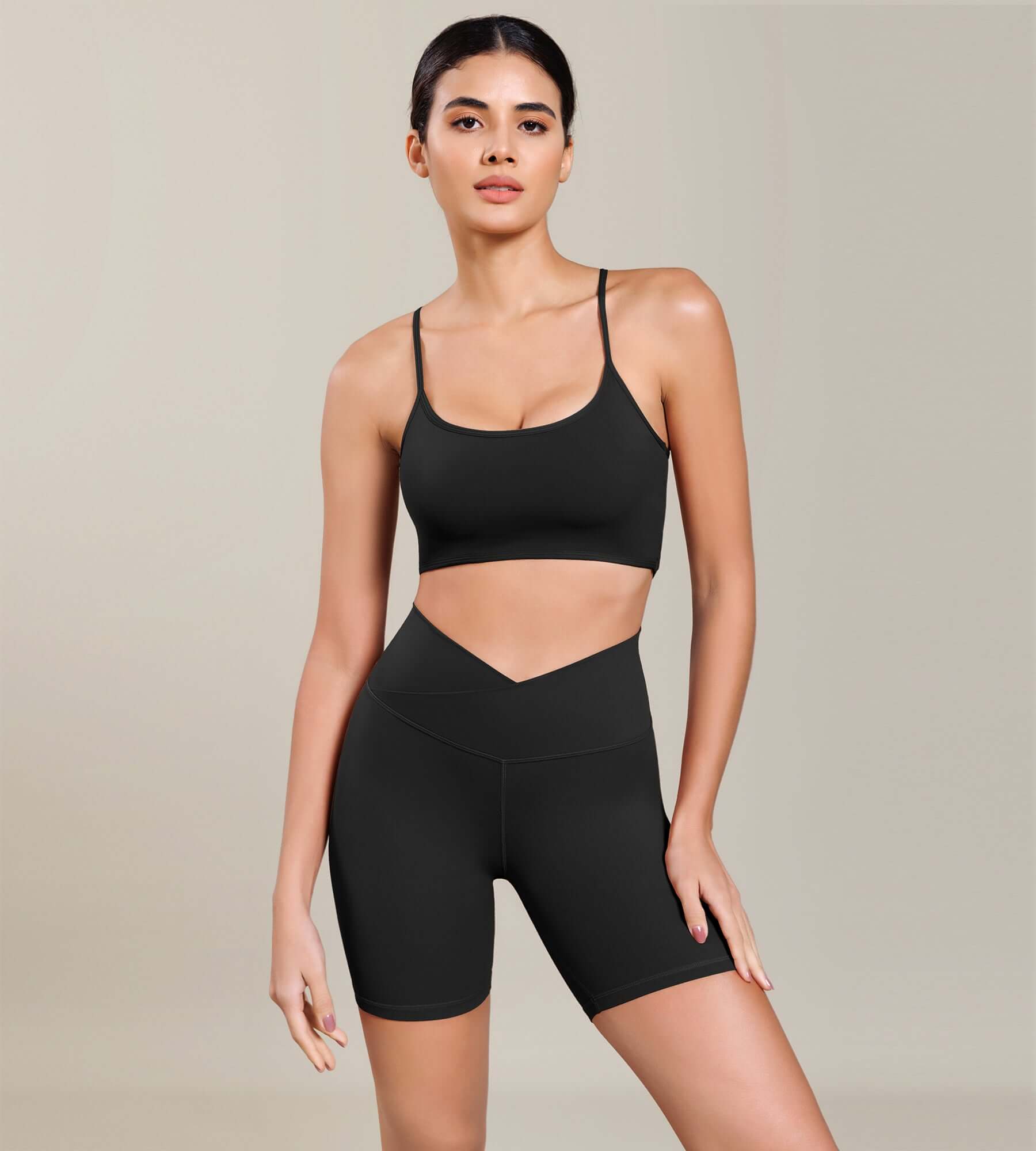 Cloud Feeling 6 Cross Waist Yoga Lounge Shorts Black - ododos