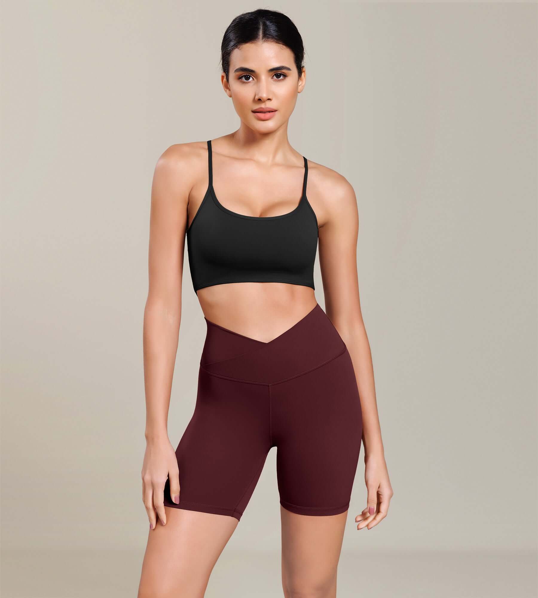 Cloud Feeling 6 Cross Waist Yoga Lounge Shorts Burgundy - ododos