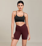 Cloud Feeling 6" Cross Waist Yoga Lounge Shorts Burgundy - ododos