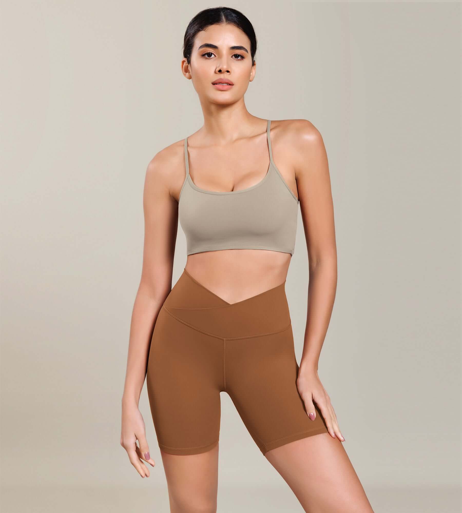 Cloud Feeling 6 Cross Waist Yoga Lounge Shorts Caramel - ododos