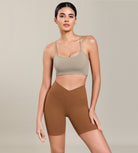 Cloud Feeling 6" Cross Waist Yoga Lounge Shorts Caramel - ododos