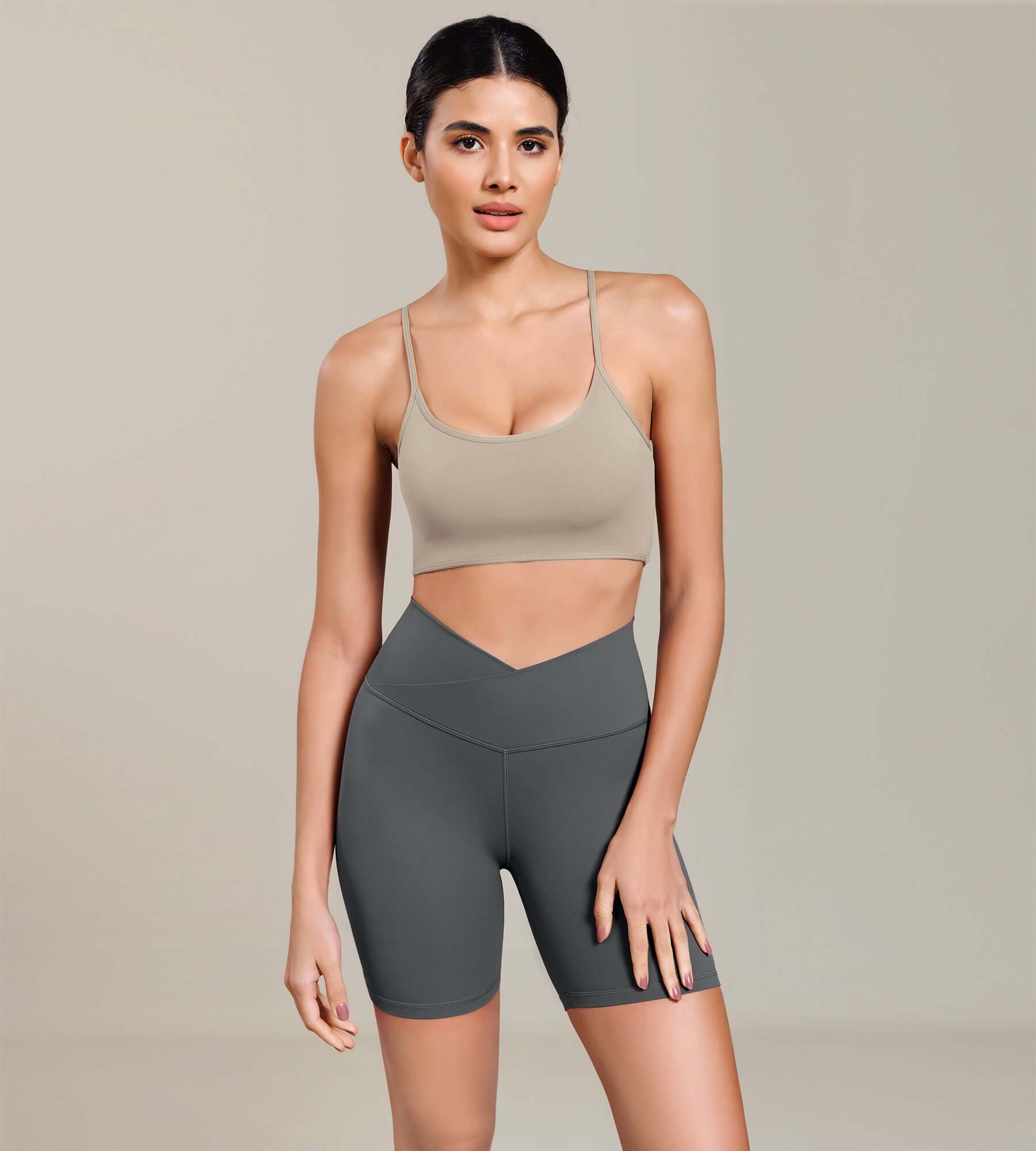 Cloud Feeling 6 Cross Waist Yoga Lounge Shorts Charcoal - ododos