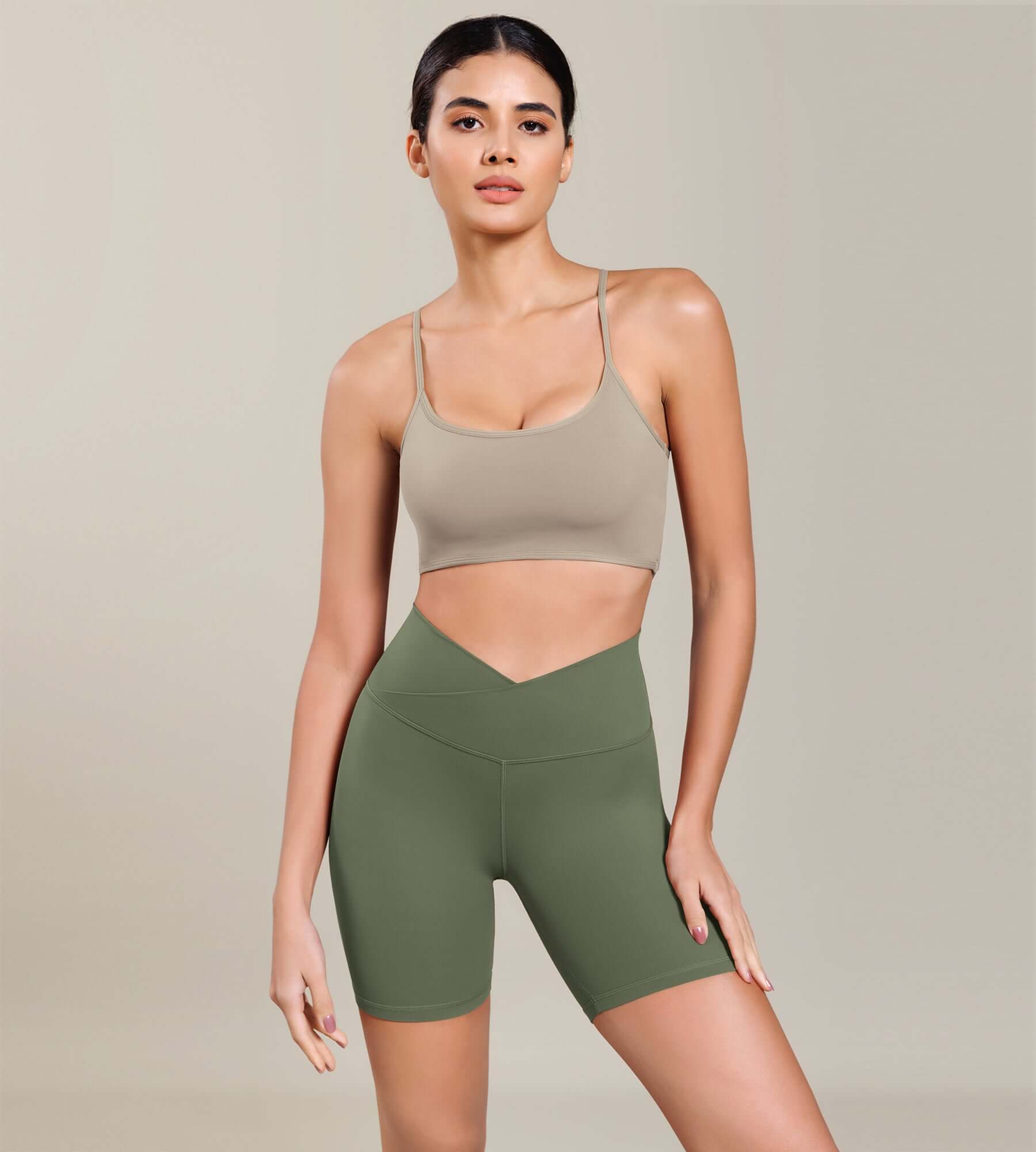 Cloud Feeling 6 Cross Waist Yoga Lounge Shorts Dark Olive - ododos