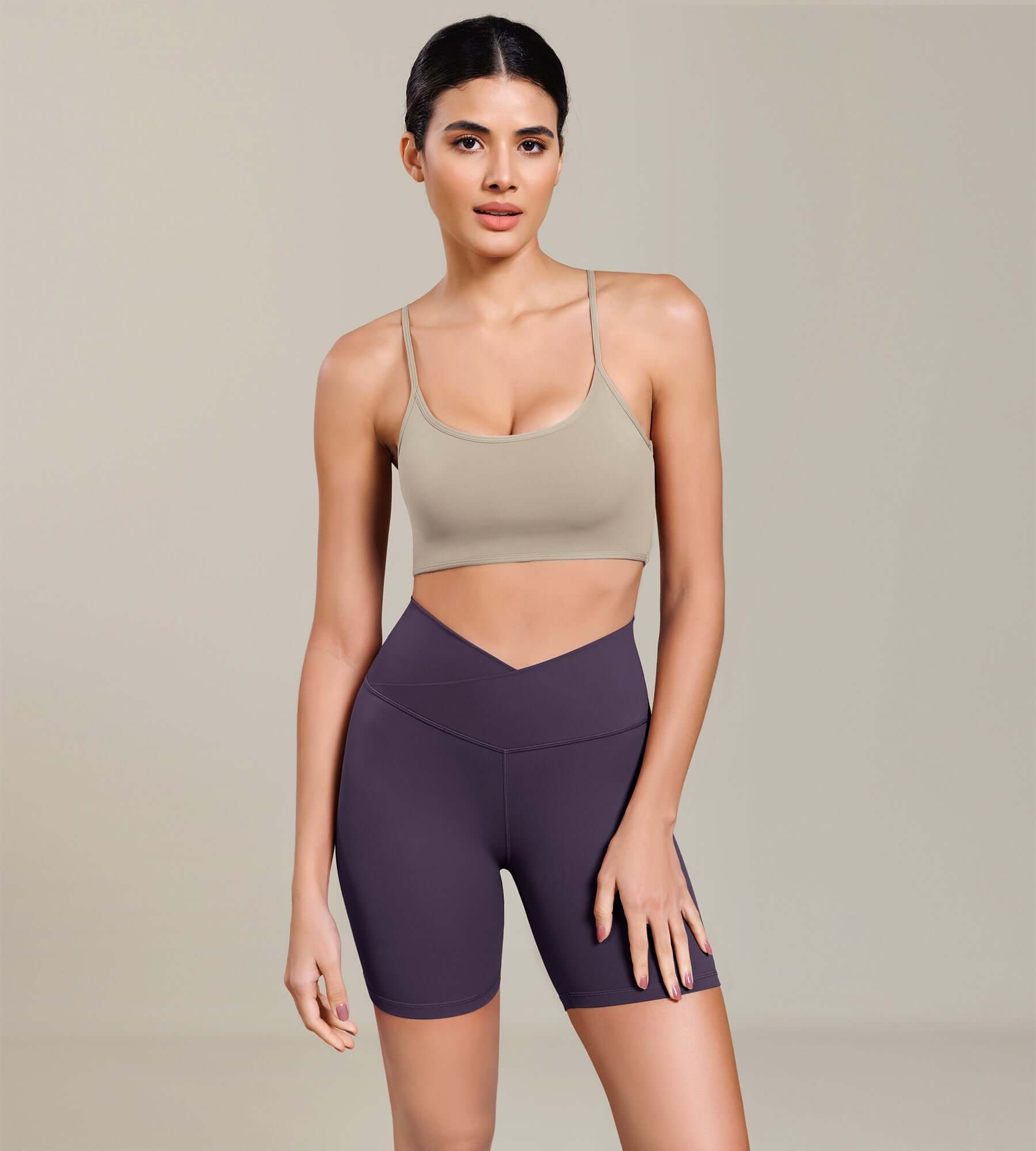 Cloud Feeling 6 Cross Waist Yoga Lounge Shorts Dark Purple - ododos