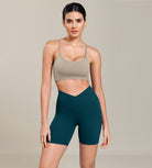 Cloud Feeling 6" Cross Waist Yoga Lounge Shorts Forest Teal - ododos