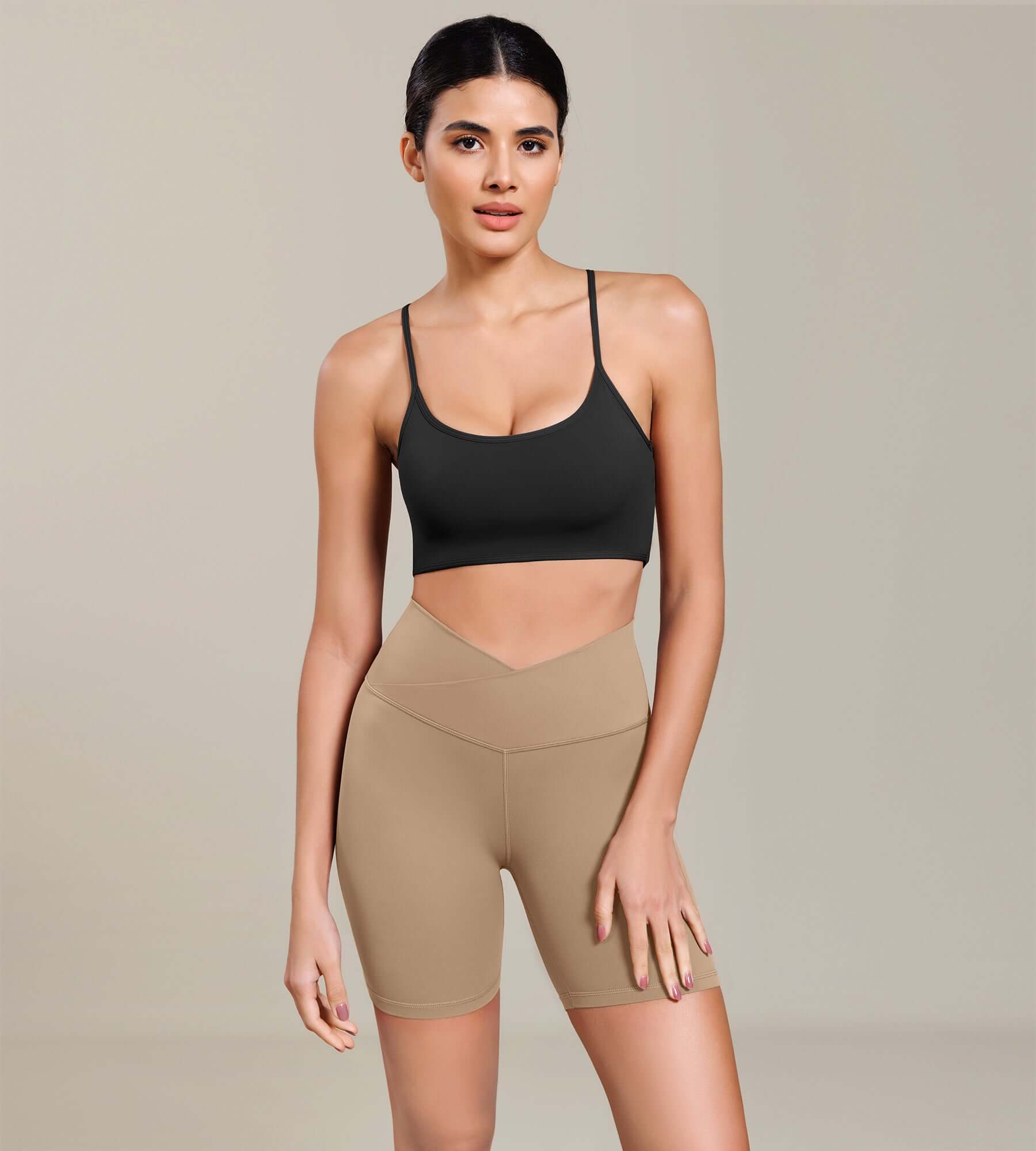 Cloud Feeling 6 Cross Waist Yoga Lounge Shorts Light Brown - ododos