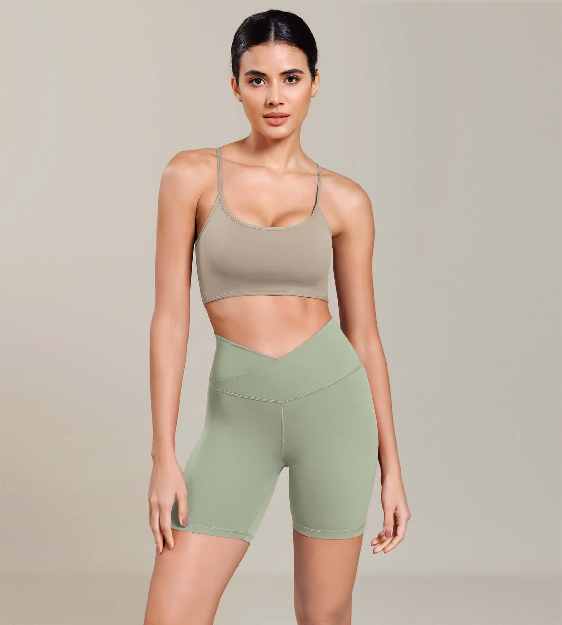 Cloud Feeling 6 Cross Waist Yoga Lounge Shorts Lime Stone - ododos