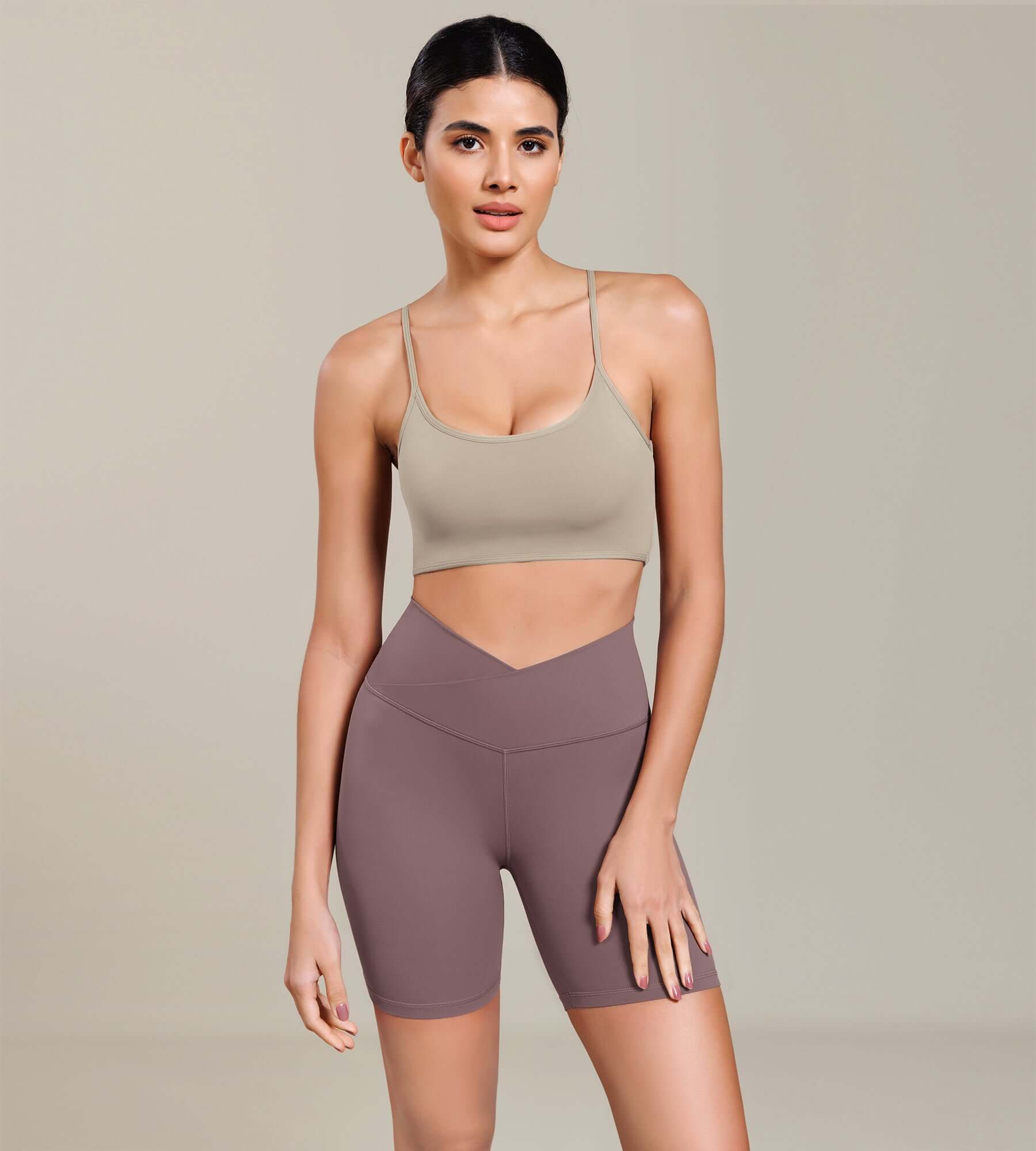 Cloud Feeling 6 Cross Waist Yoga Lounge Shorts Purple Taupe - ododos