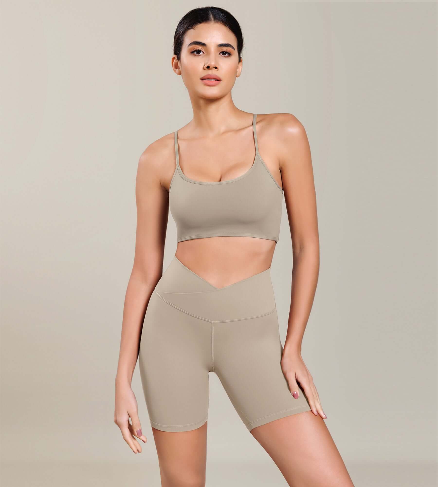 Cloud Feeling 6 Cross Waist Yoga Lounge Shorts Shaker Beige - ododos