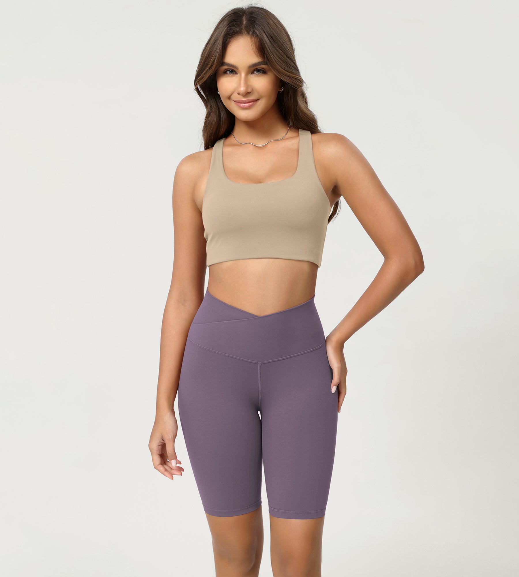 Cloud Feeling 8" Crossover Yoga Shorts Ash Violet - ododos