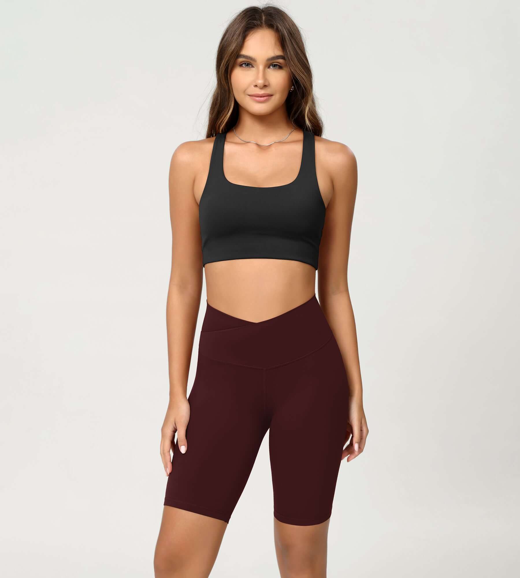 Cloud Feeling 8 Crossover Yoga Shorts Burgundy - ododos