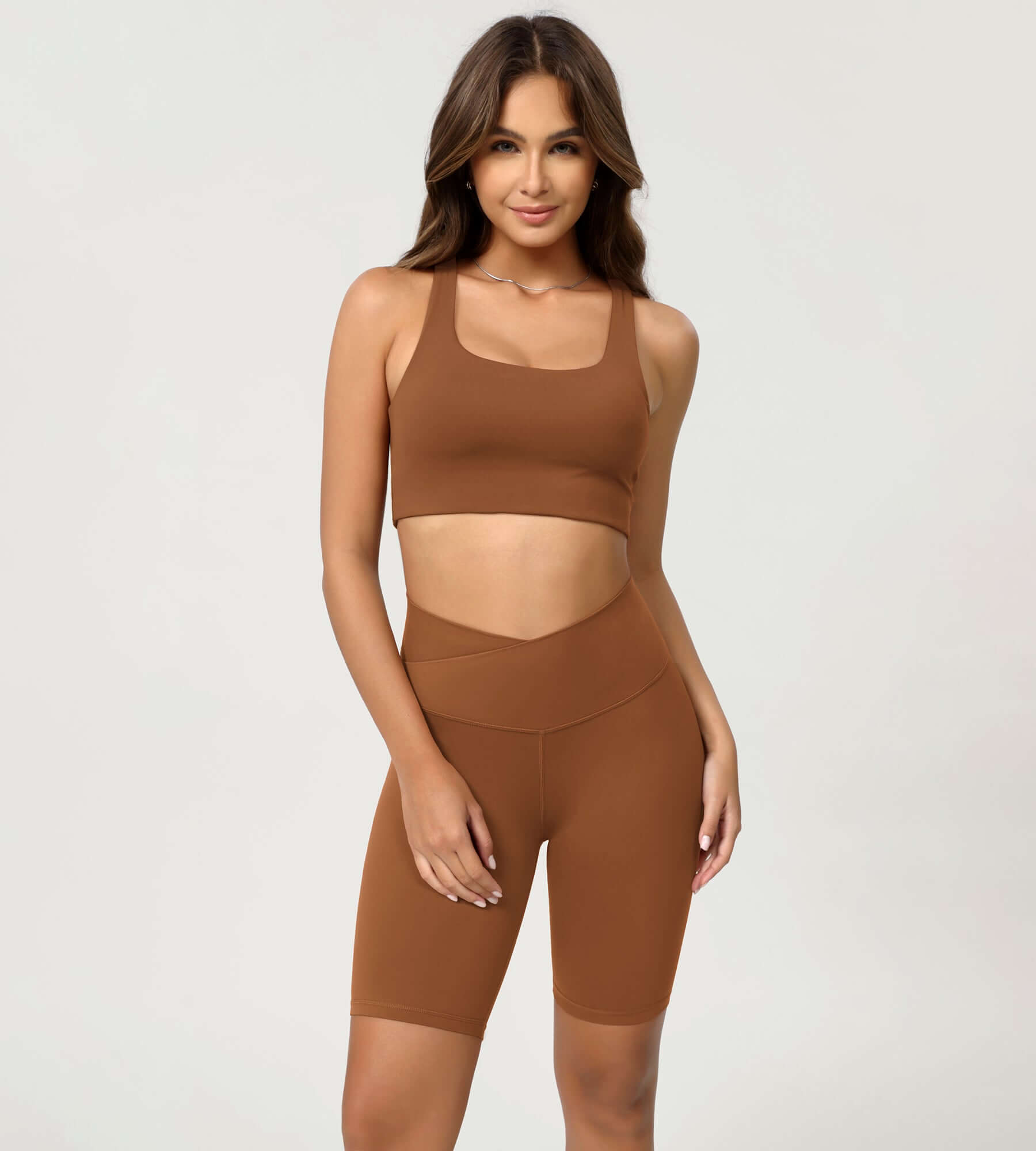 Cloud Feeling 8 Crossover Yoga Shorts Caramel - ododos