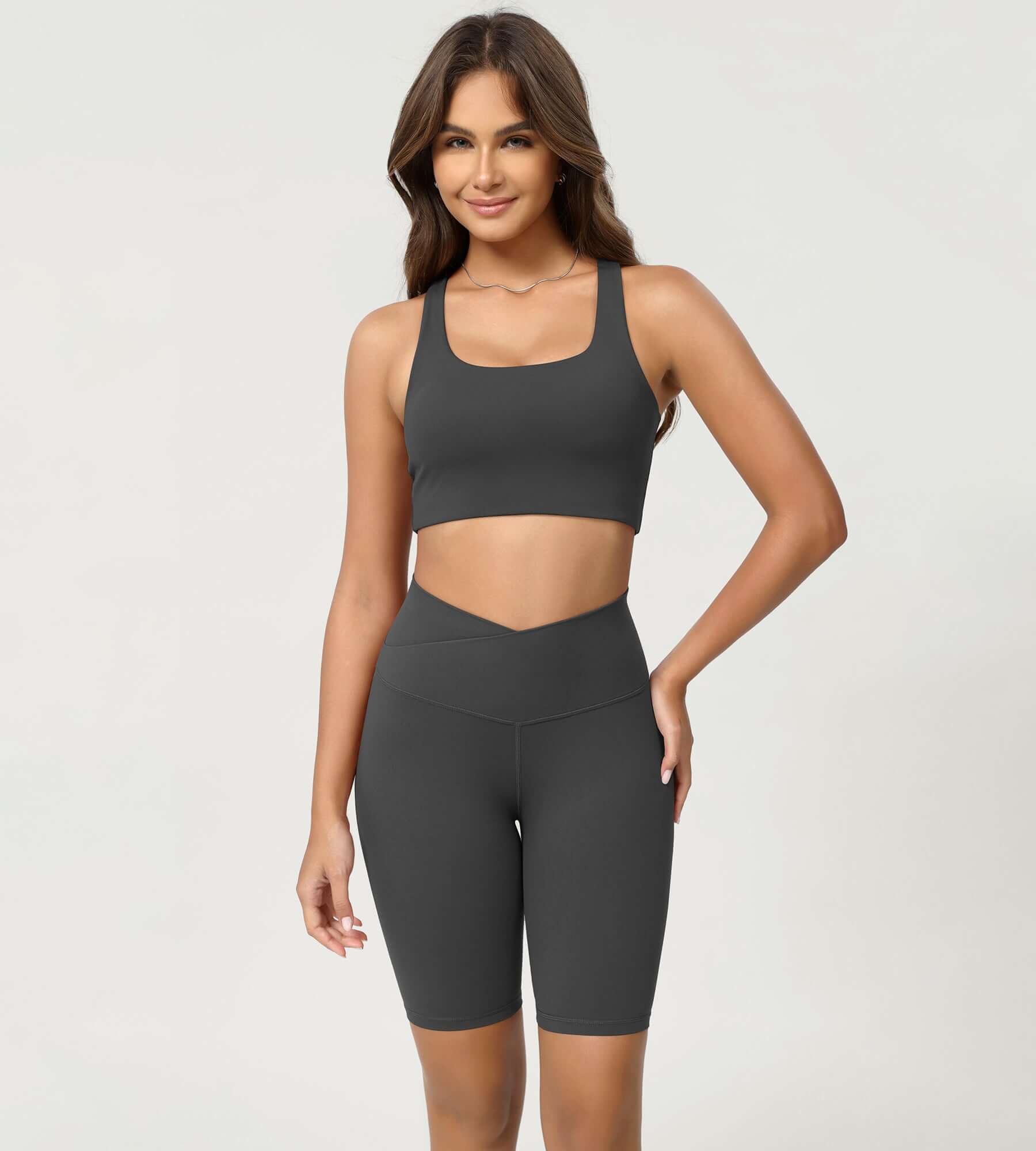 Cloud Feeling 8 Crossover Yoga Shorts Charcoal - ododos