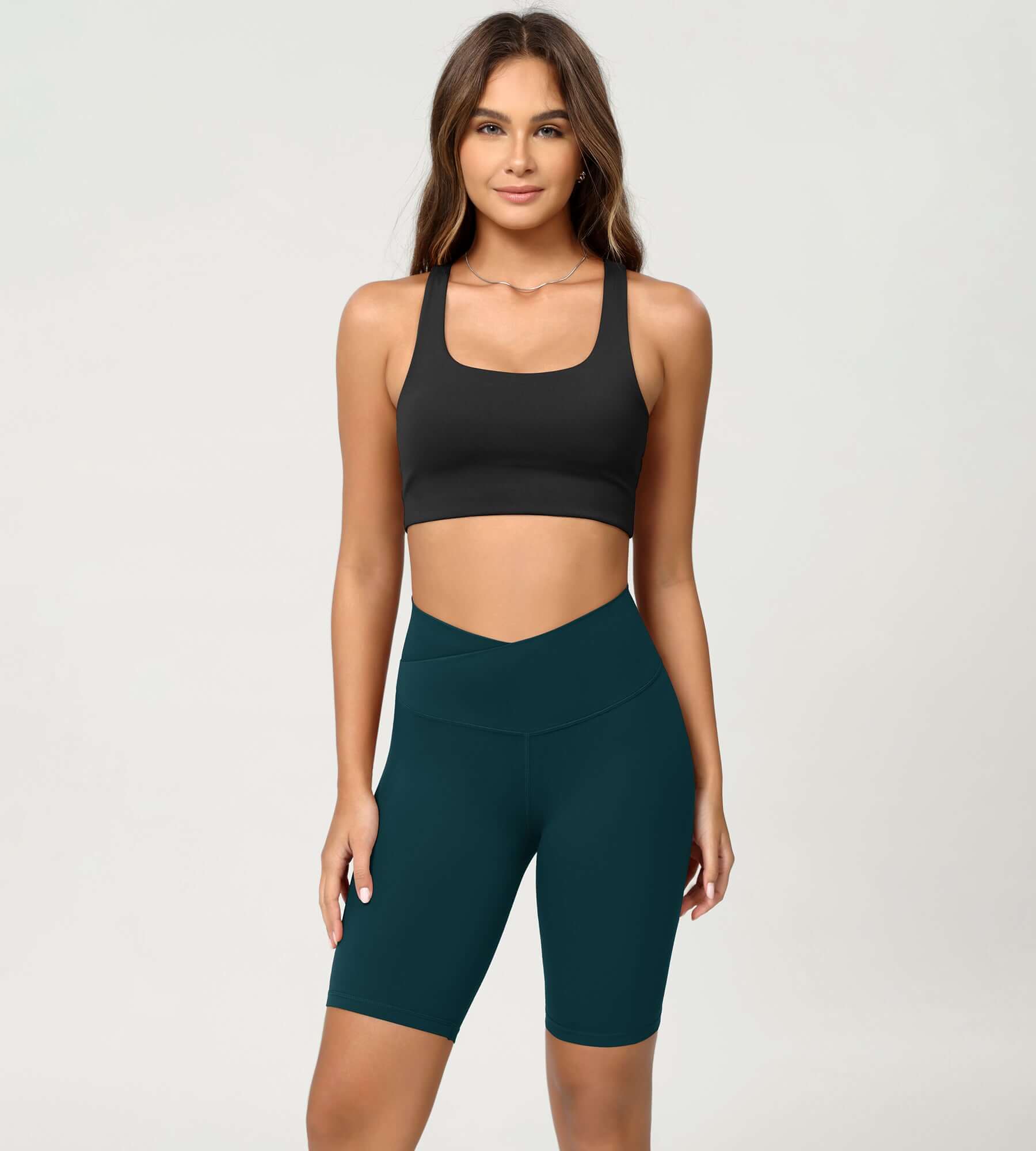 Cloud Feeling 8 Crossover Yoga Shorts Forest Teal - ododos