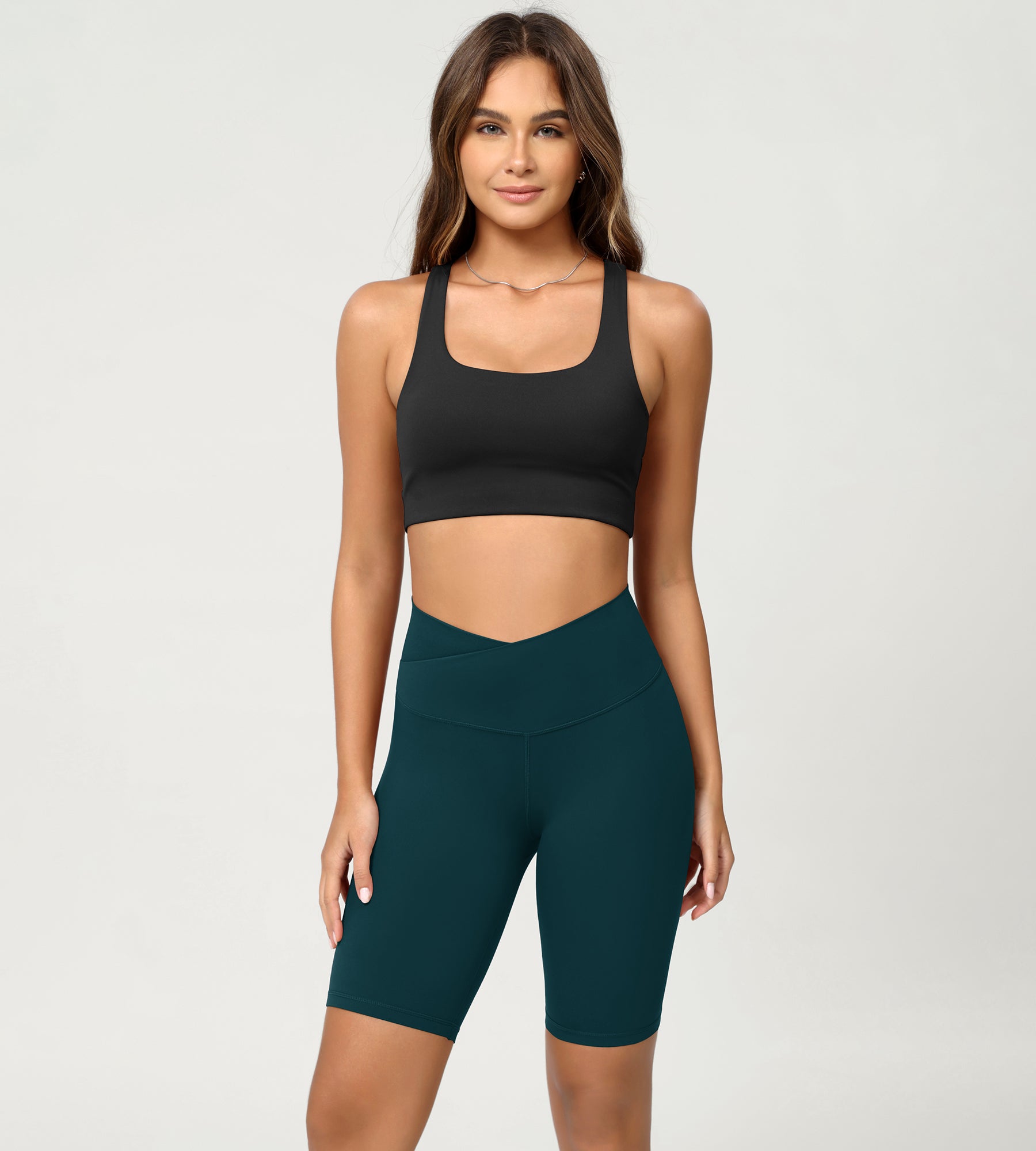 Cloud Feeling 8" Crossover Yoga Shorts Forest Teal - ododos