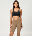 Cloud Feeling 8" Crossover Yoga Shorts Light Brown - ododos