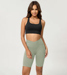 Cloud Feeling 8" Crossover Yoga Shorts Lime Stone - ododos