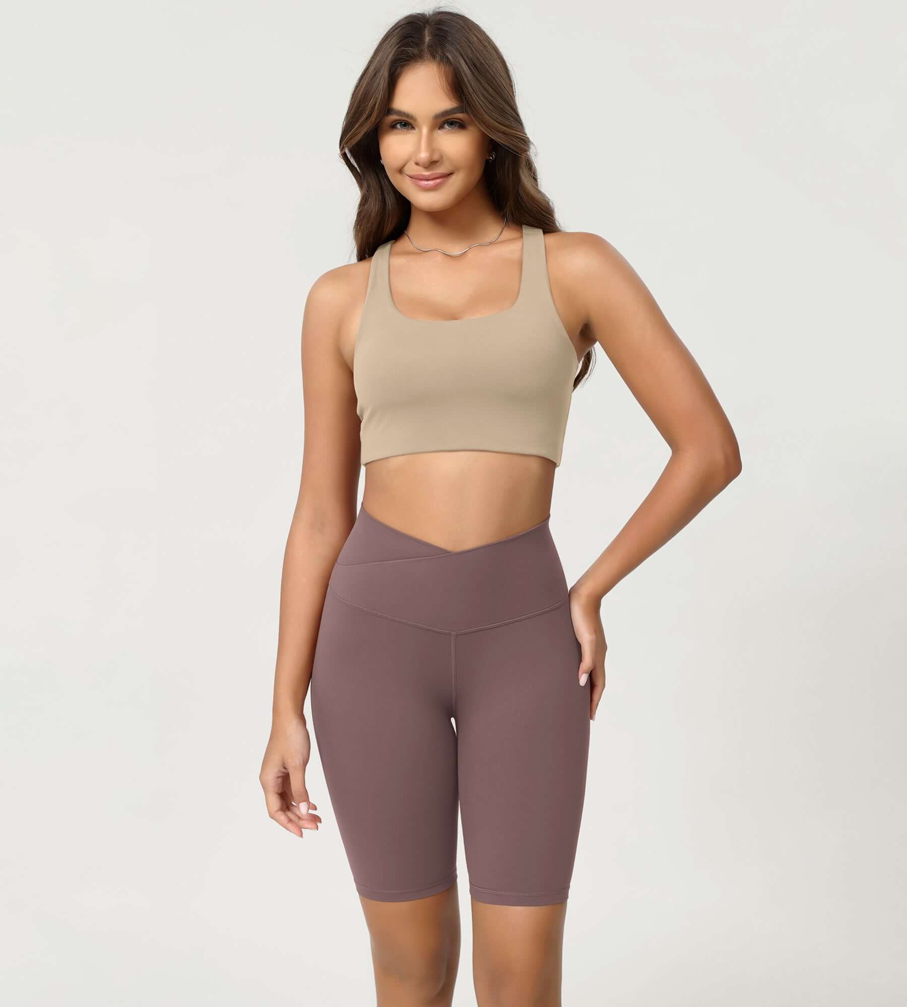 Cloud Feeling 8 Crossover Yoga Shorts Purple Taupe - ododos