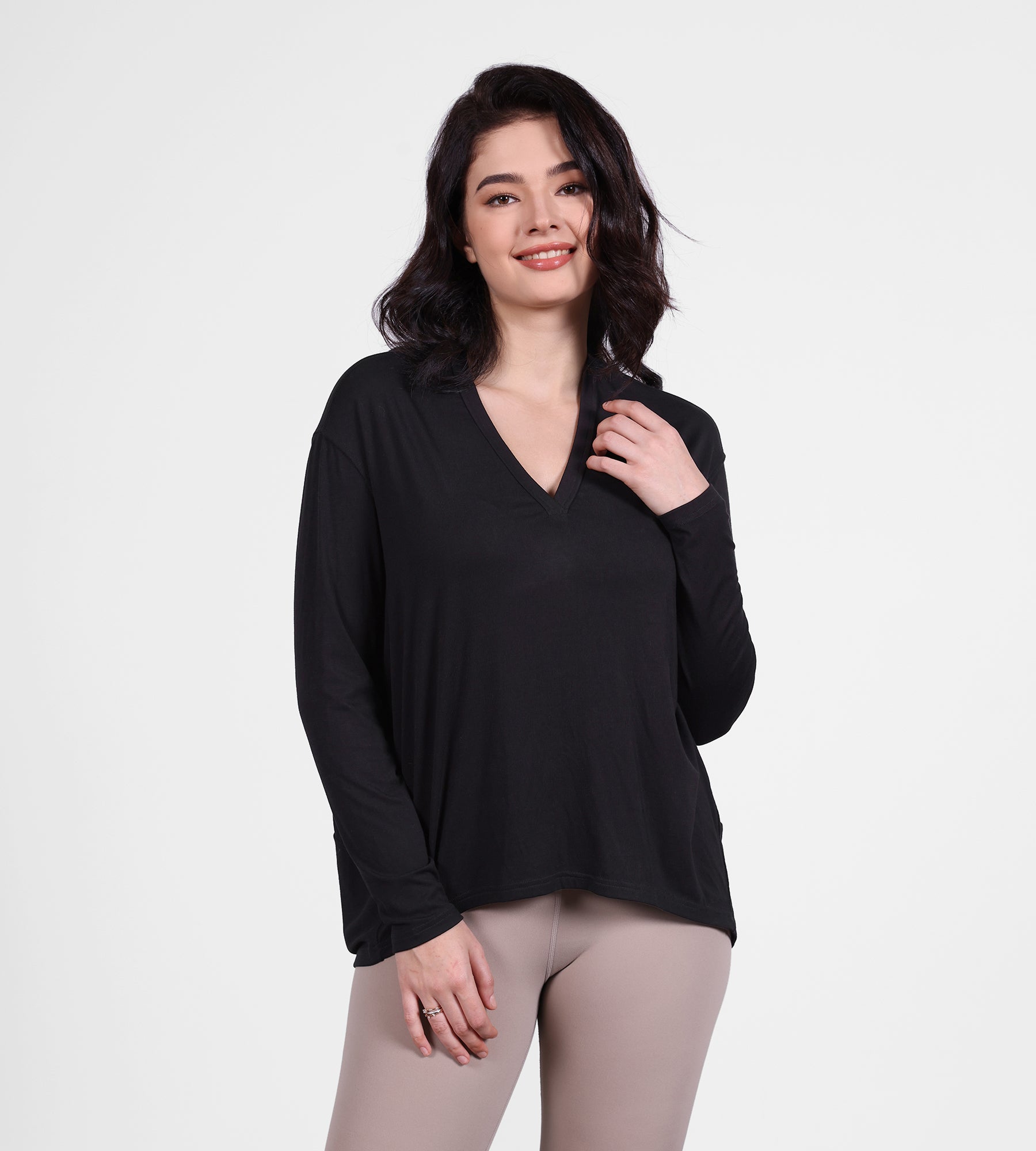 Modal Long Sleeve V-Neck T-shirt - ododos