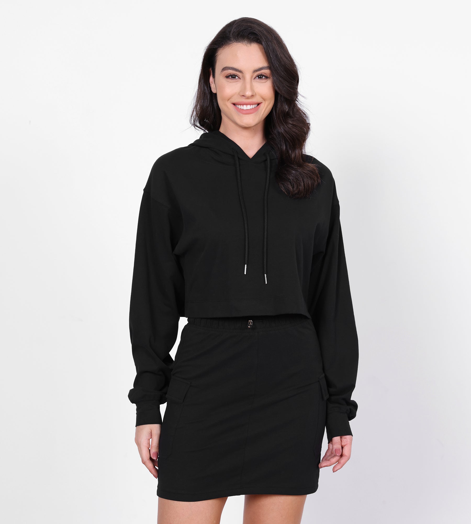 Long Sleeve Cropped Drawstring Hoodie - ododos