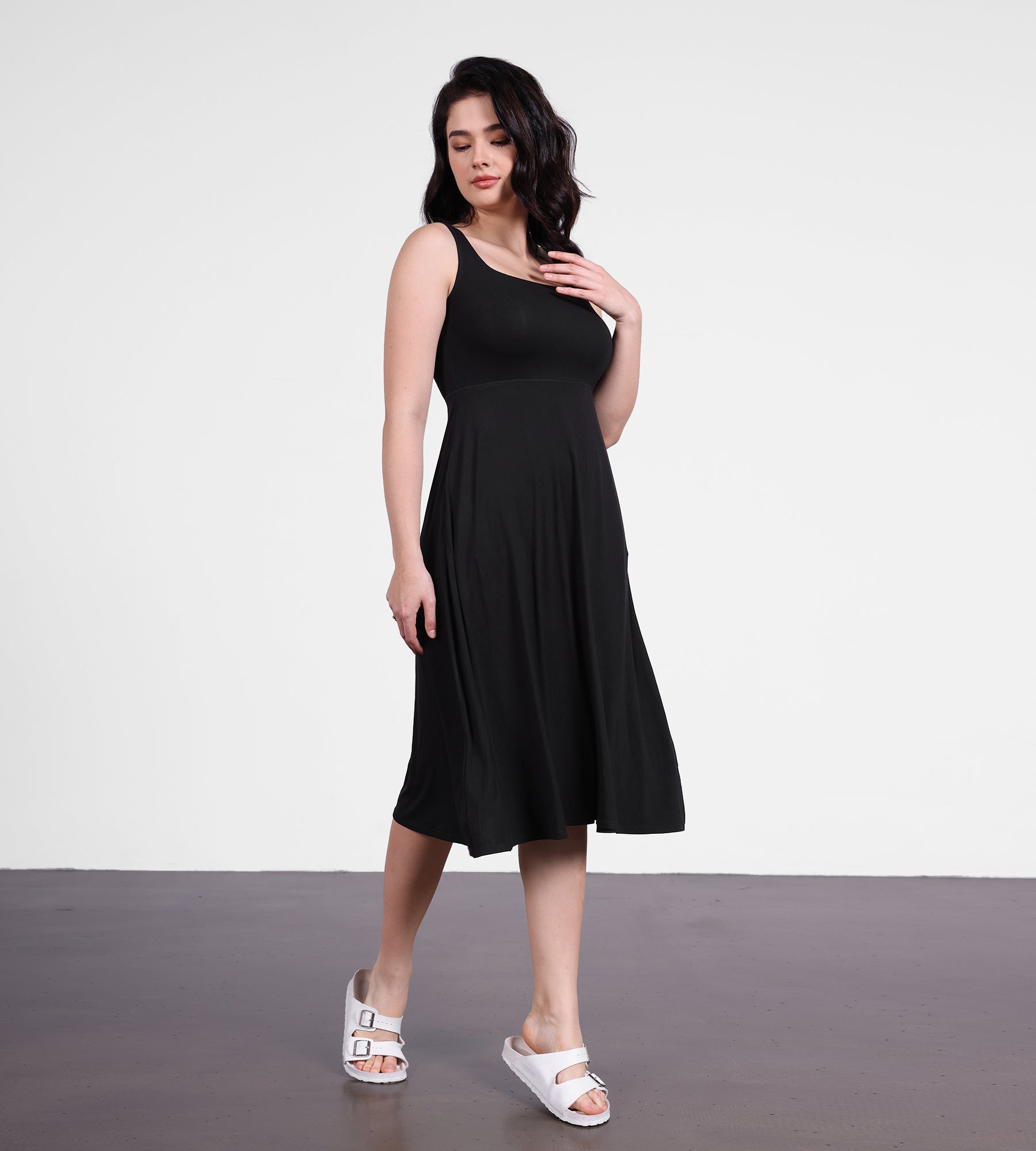 Wide-strap Tank Midi Dress - ododos