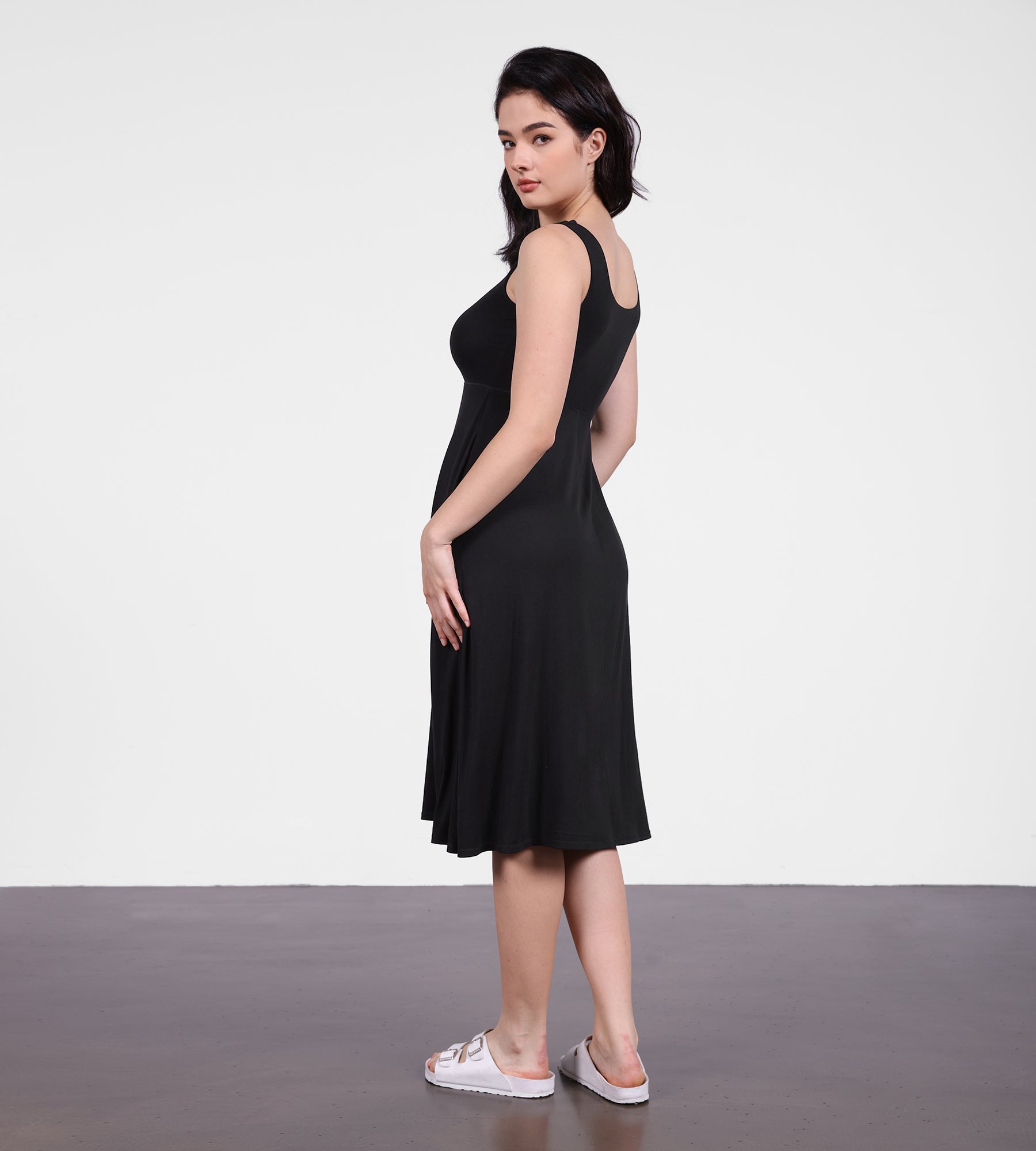 Wide-strap Tank Midi Dress - ododos