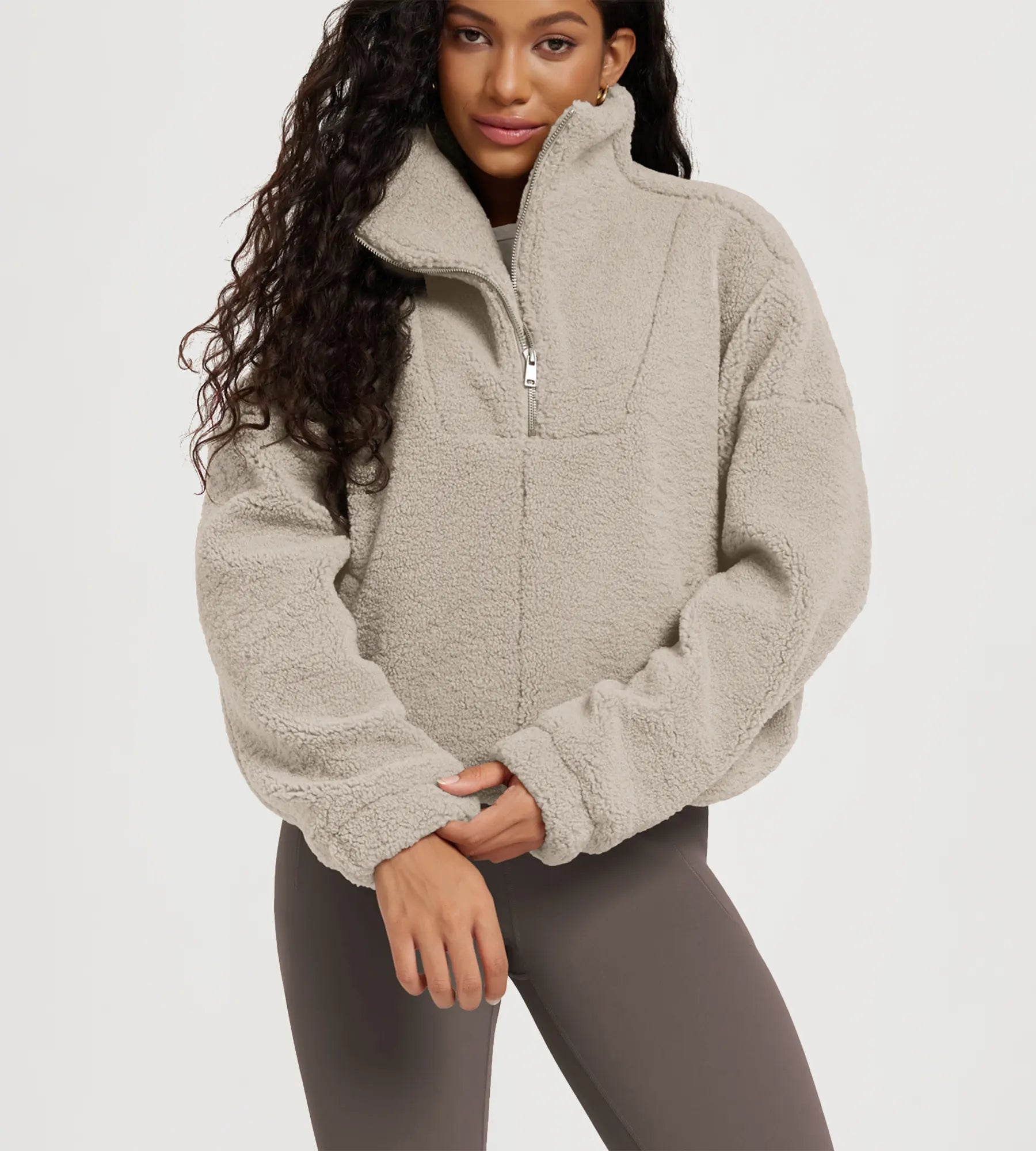 Sherpa Fleece Half-Zip Pullover with Pockets – ododos