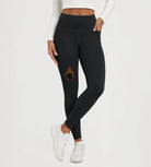 25" Fleece Lined Leggings with Pockets, stylish black leggings featuring a unique flame design.
