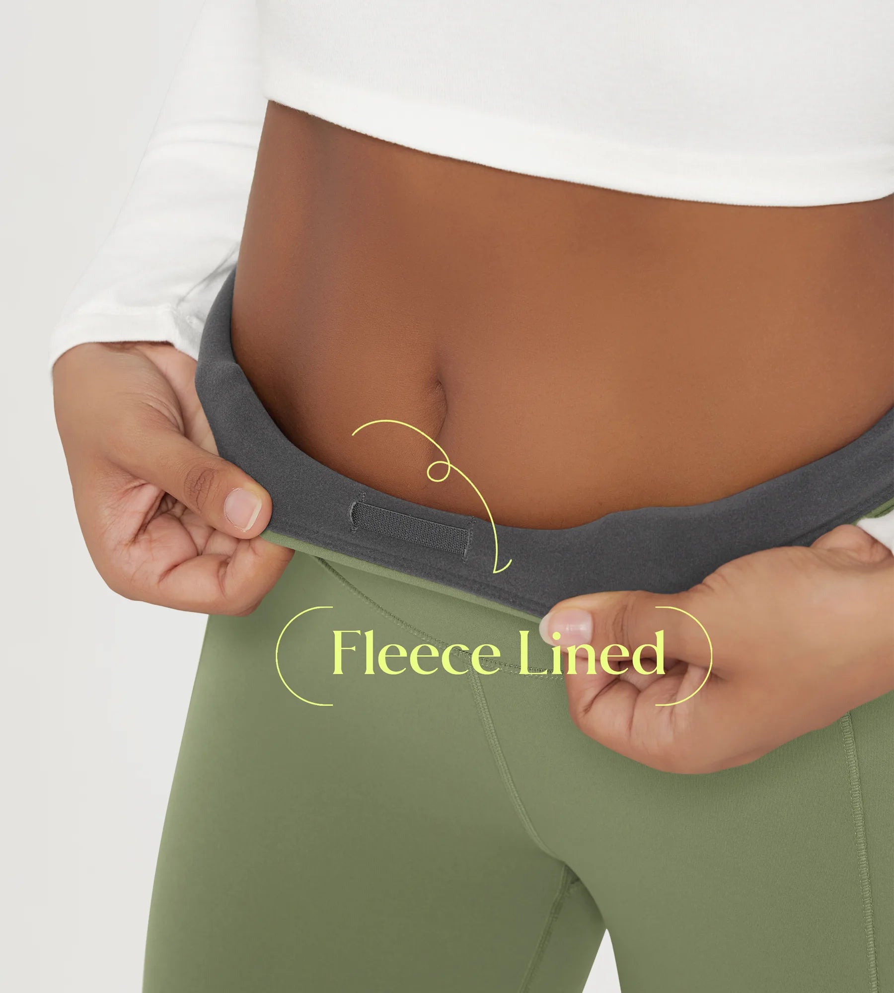 25" Fleece Lined Leggings with Pockets showcasing the fleece lining and comfortable fit around the waist.