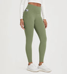 25" Fleece Lined Leggings with Pockets in olive green, stylish and functional for everyday wear.