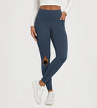 25" Fleece Lined Leggings with Pockets in navy blue, featuring a unique design and comfortable fit.