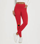 25" Fleece Lined Leggings with Pockets in red with fire design, perfect for comfort and style.