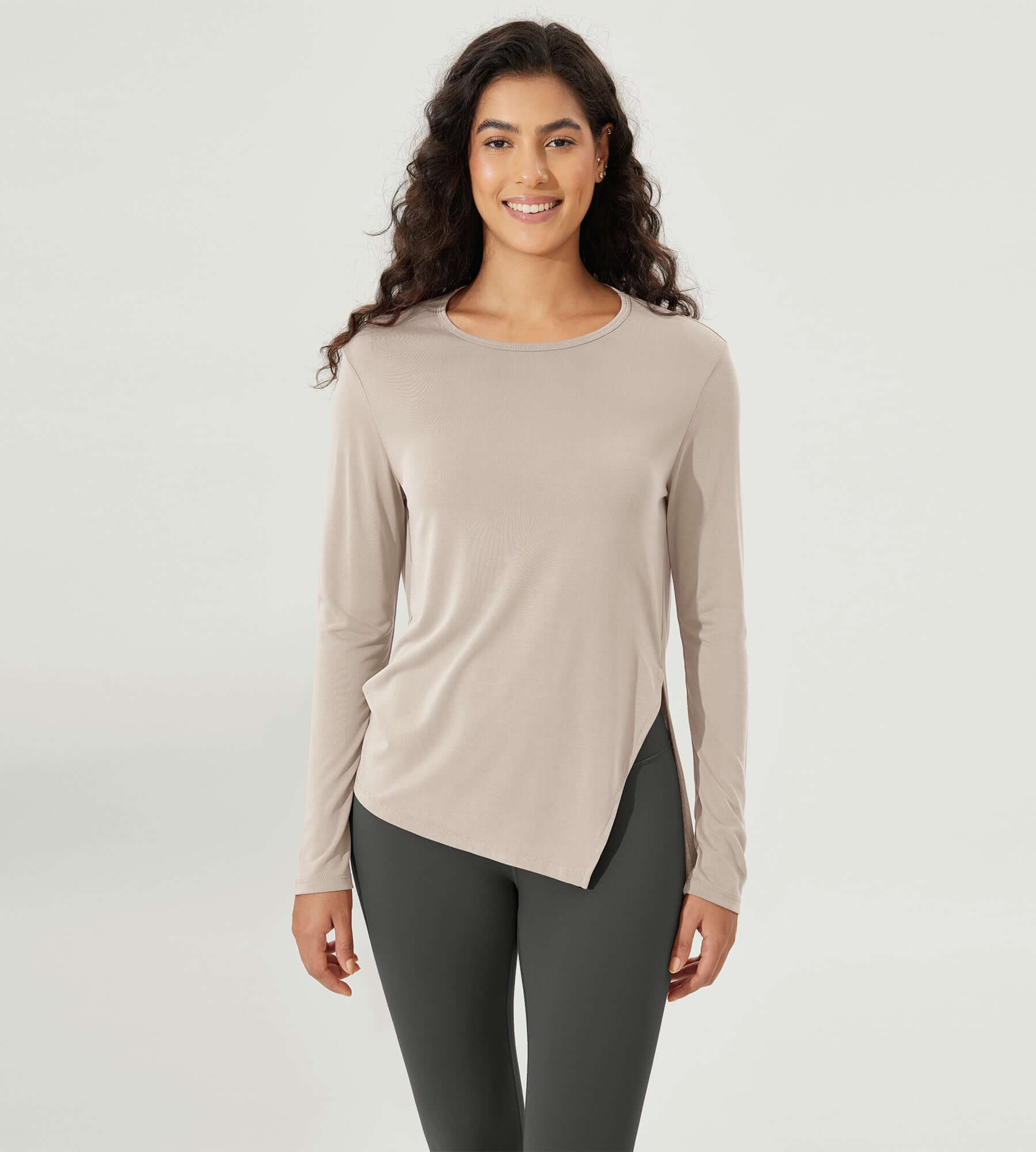 Split Hem Long Sleeve Athletic Gym Workout Tee - ododos