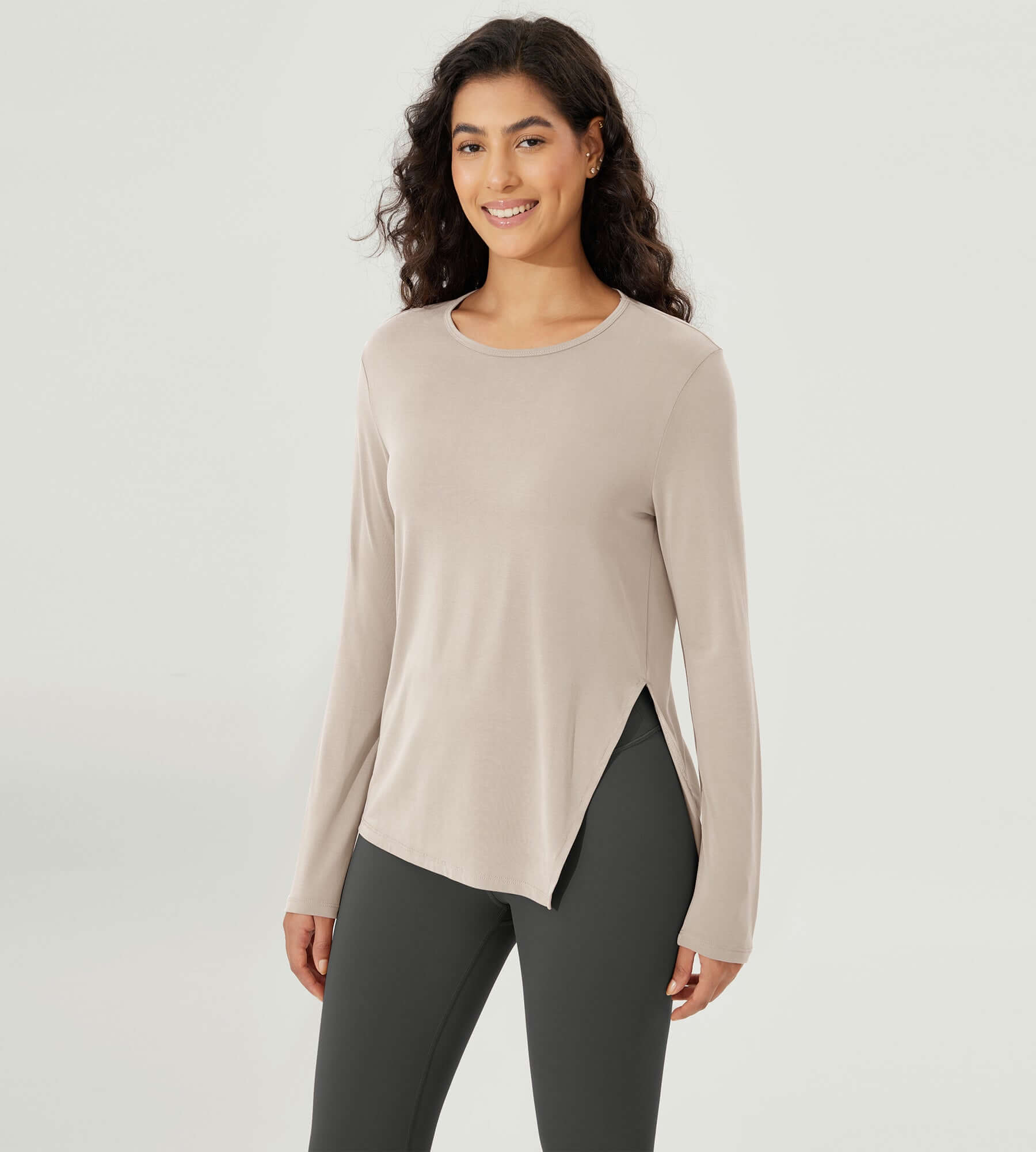 Split Hem Long Sleeve Athletic Gym Workout Tee - ododos