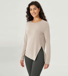 Split Hem Long Sleeve Athletic Gym Workout Tee - ododos