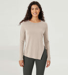 Split Hem Long Sleeve Athletic Gym Workout Tee - ododos