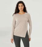 Split Hem Long Sleeve Athletic Gym Workout Tee - ododos