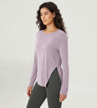 Split Hem Long Sleeve Athletic Gym Workout Tee - ododos