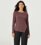 Split Hem Long Sleeve Athletic Gym Workout Tee - ododos