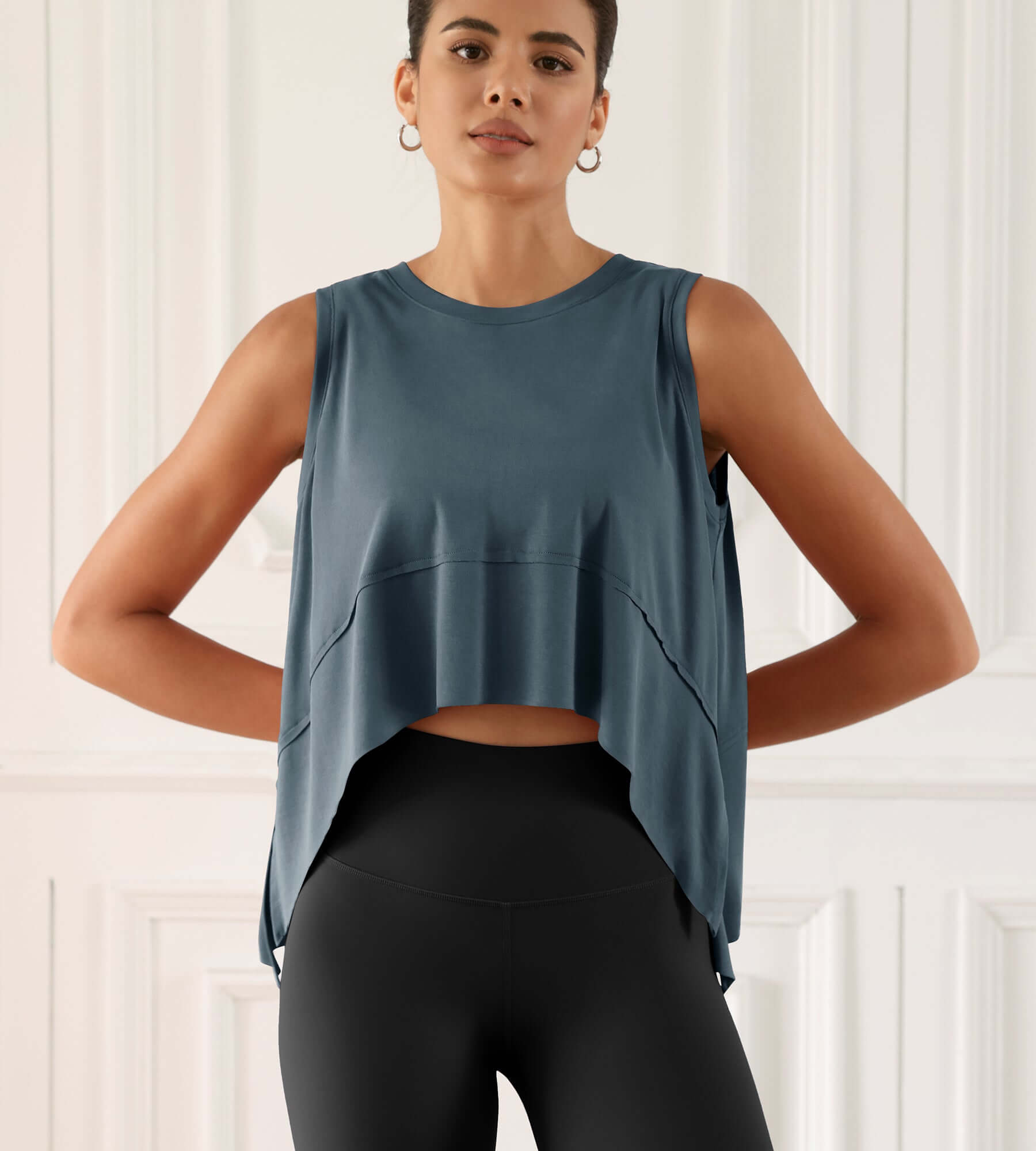 Modal Soft Sleeveless Cropped Yoga Tank(Crop) Dark Blue-washed - ododos