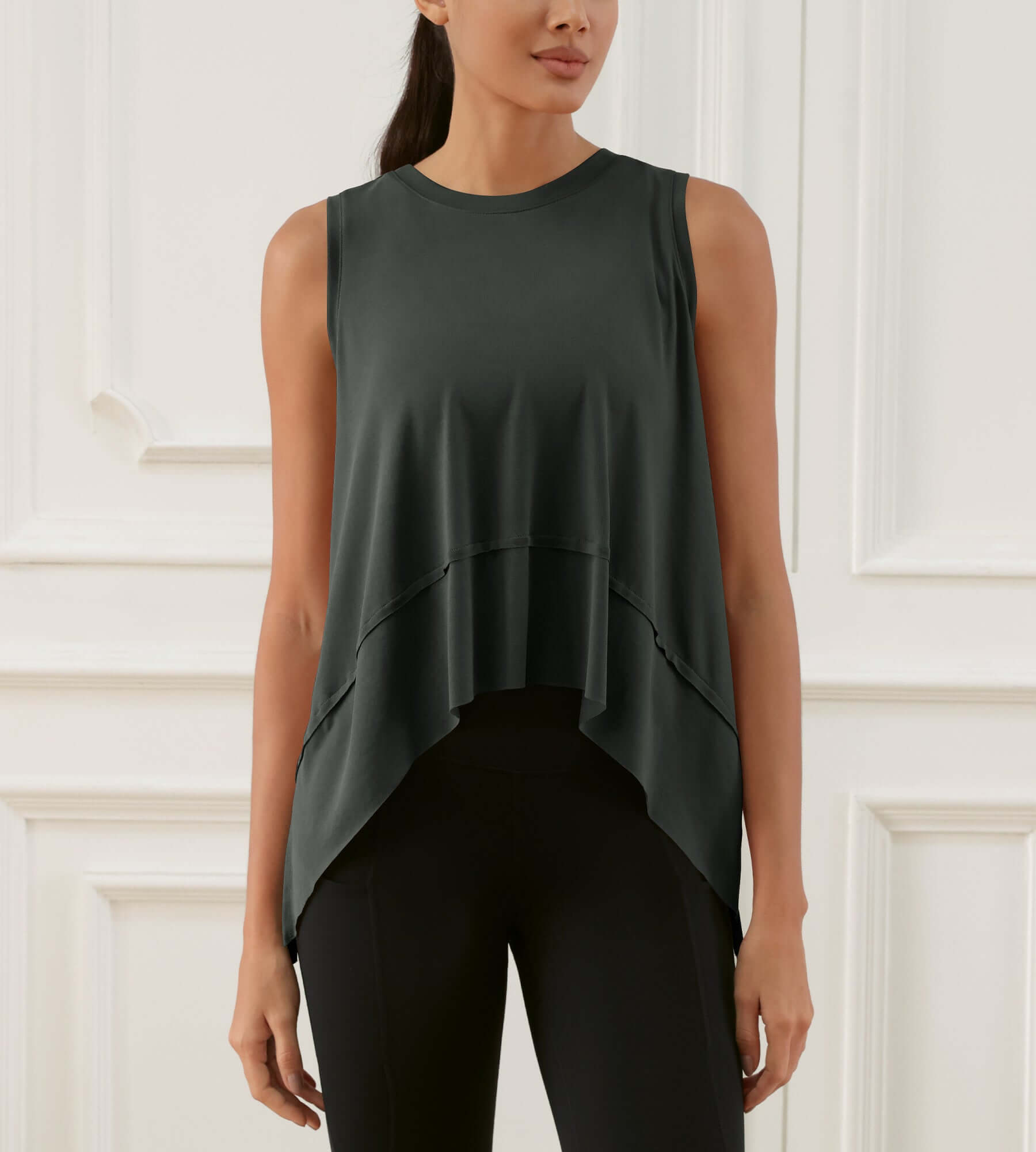 Modal Soft Sleeveless Cropped Yoga Tank (Long) Black-washed - ododos