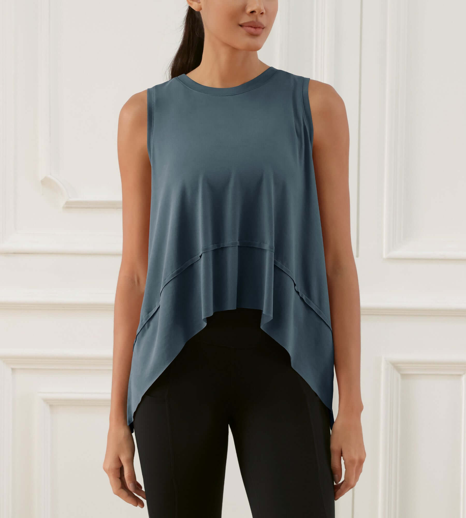 Modal Soft Sleeveless Cropped Yoga Tank (Long) Dark Blue-washed - ododos