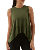 Modal Soft Sleeveless Cropped Yoga Tank (Long) Army Green - ododos