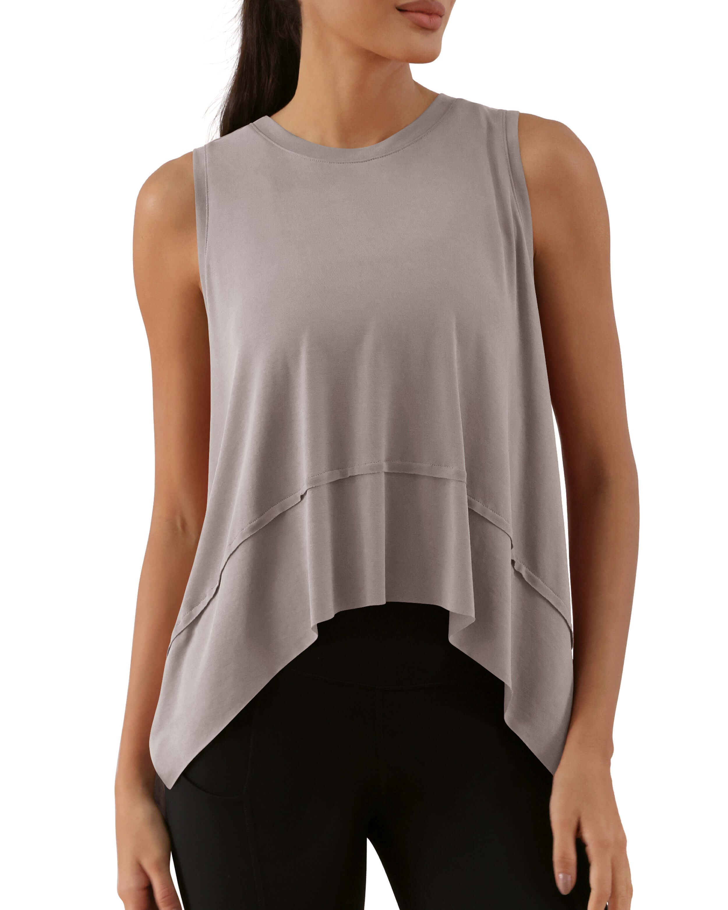 Modal Soft Sleeveless Cropped Yoga Tank (Long) Light Beige - ododos