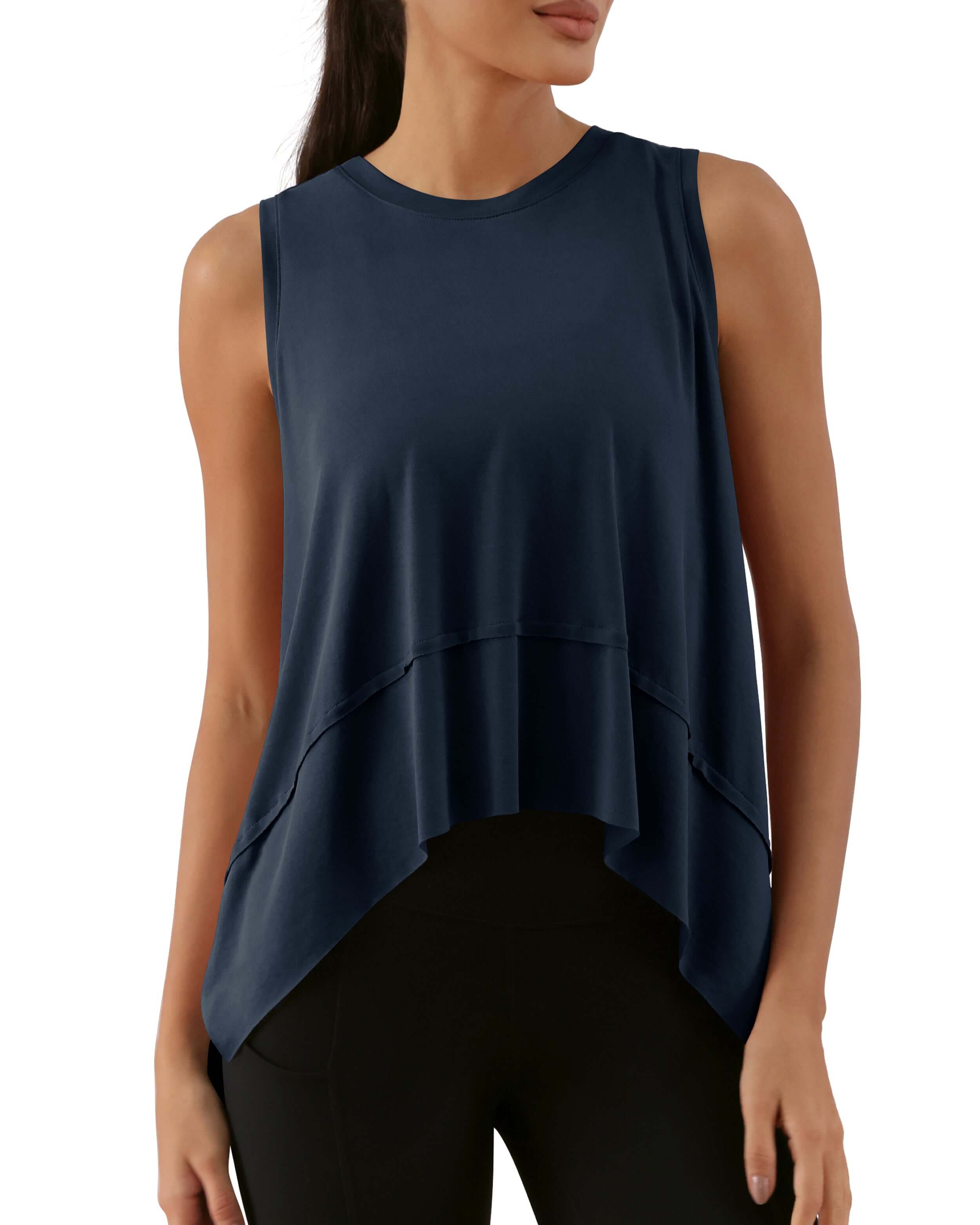 Modal Soft Sleeveless Cropped Yoga Tank (Long) Midnight - ododos