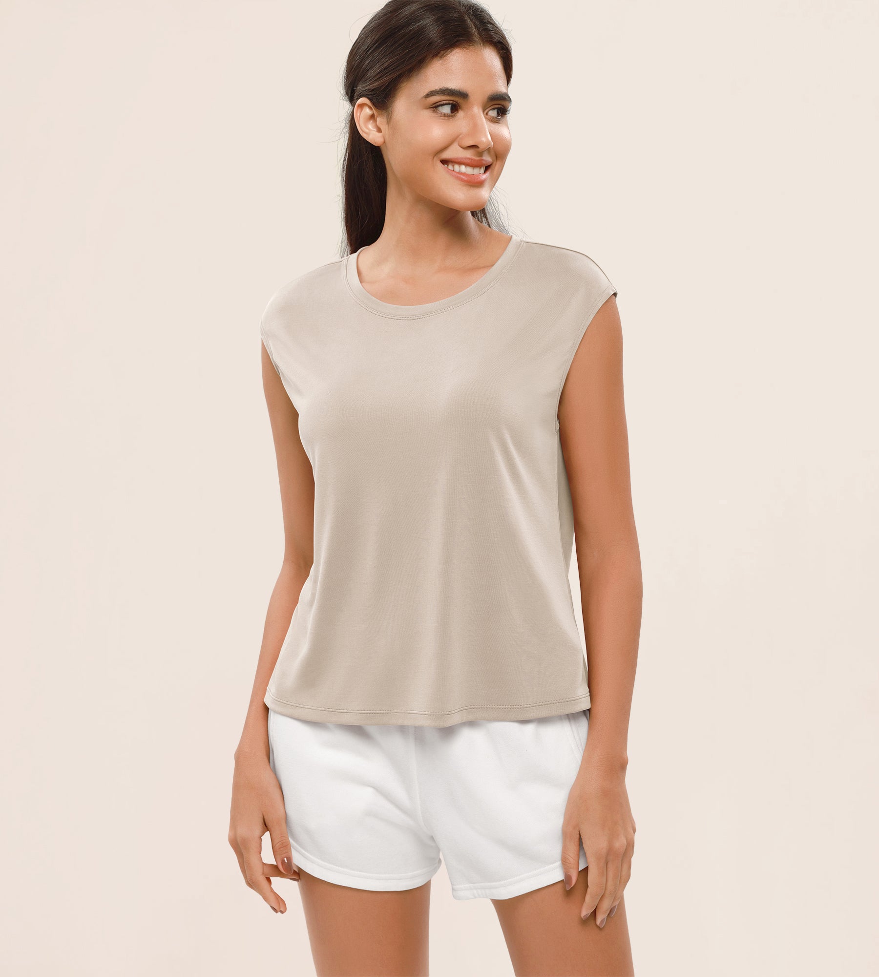 Modal Soft Crew Neck Yoga Summer Flowy Workout Sleeveless Shirts - ododos