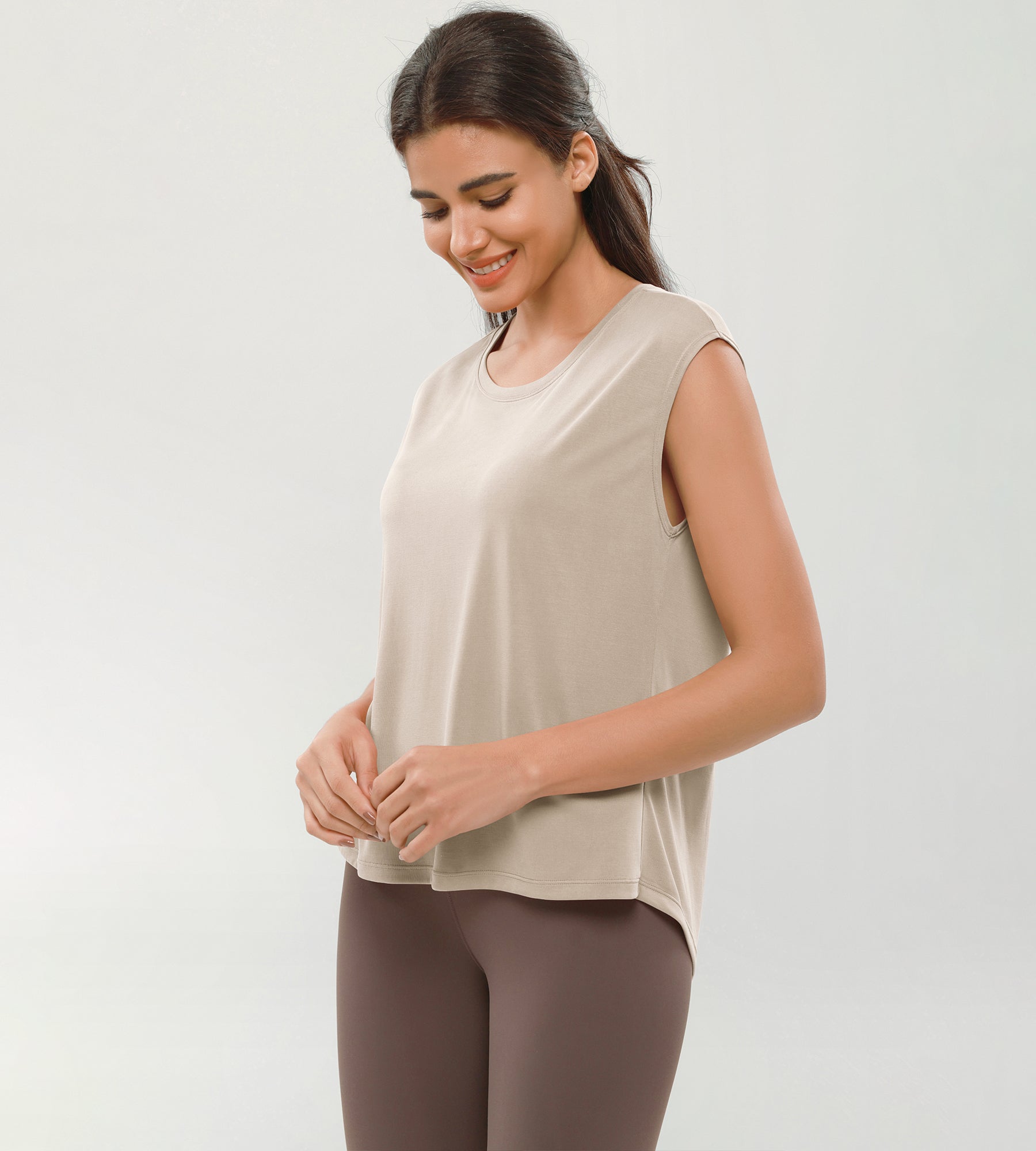 Modal Soft Crew Neck Yoga Summer Flowy Workout Sleeveless Shirts - ododos