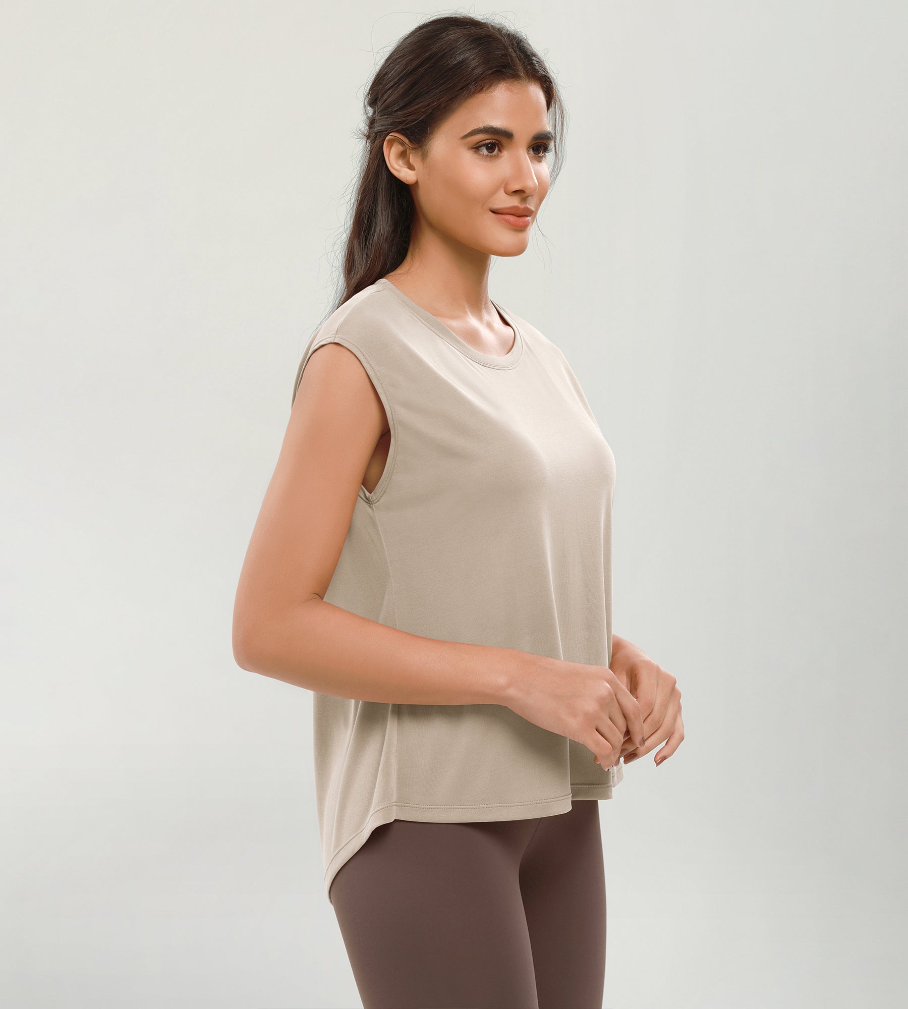 Modal Soft Crew Neck Yoga Summer Flowy Workout Sleeveless Shirts - ododos