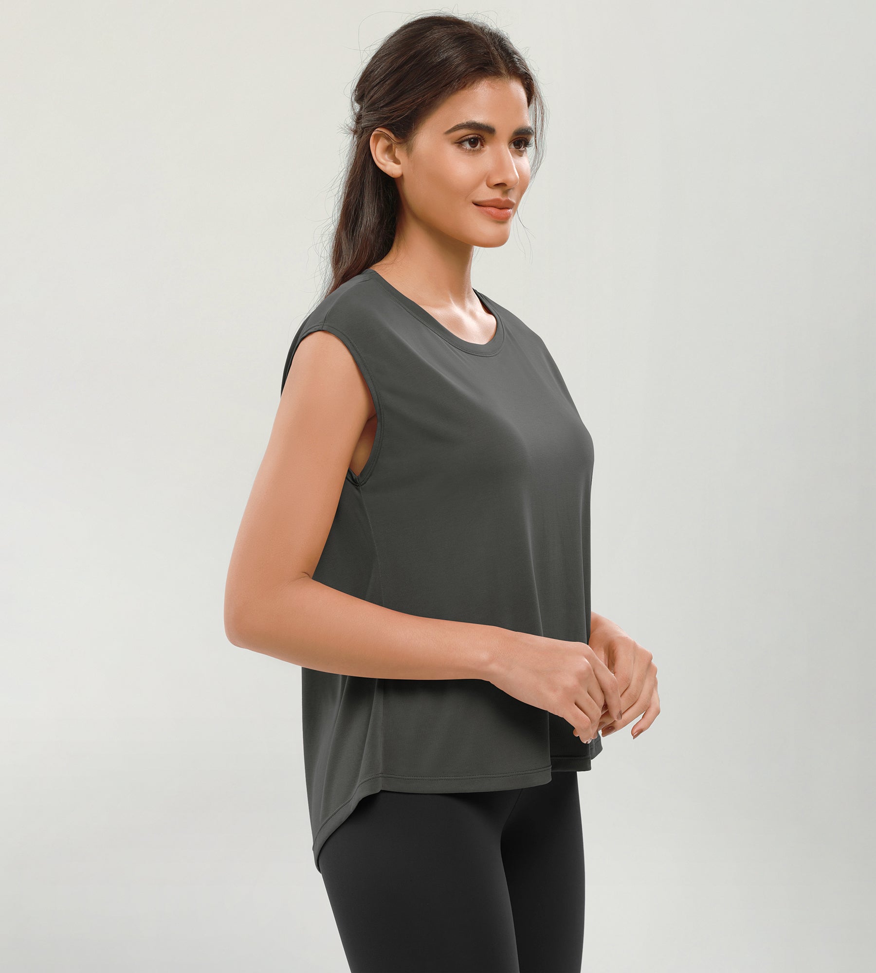 Modal Soft Crew Neck Yoga Summer Flowy Workout Sleeveless Shirts - ododos