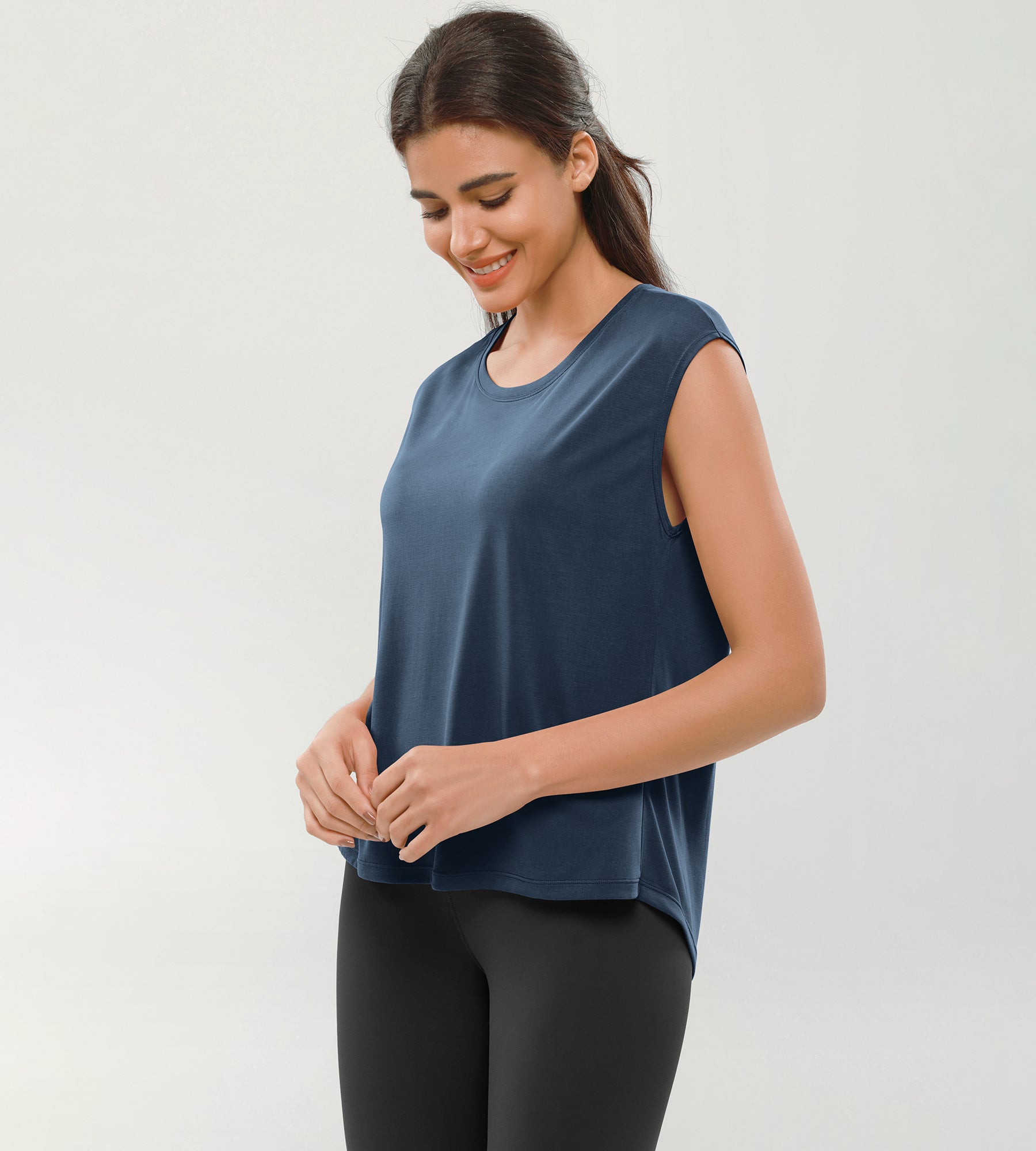 Modal Soft Crew Neck Yoga Summer Flowy Workout Sleeveless Shirts - ododos